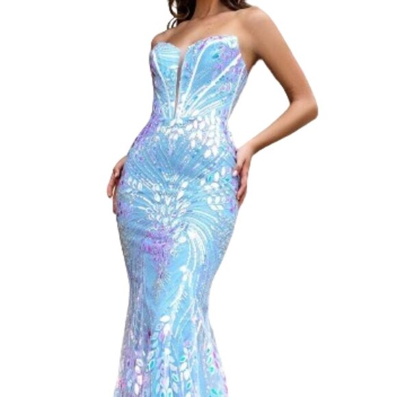 NWT Portia and Scarlett PS24316 Strapless Prom Dress Blue Size 8 - Picture 1 of 8